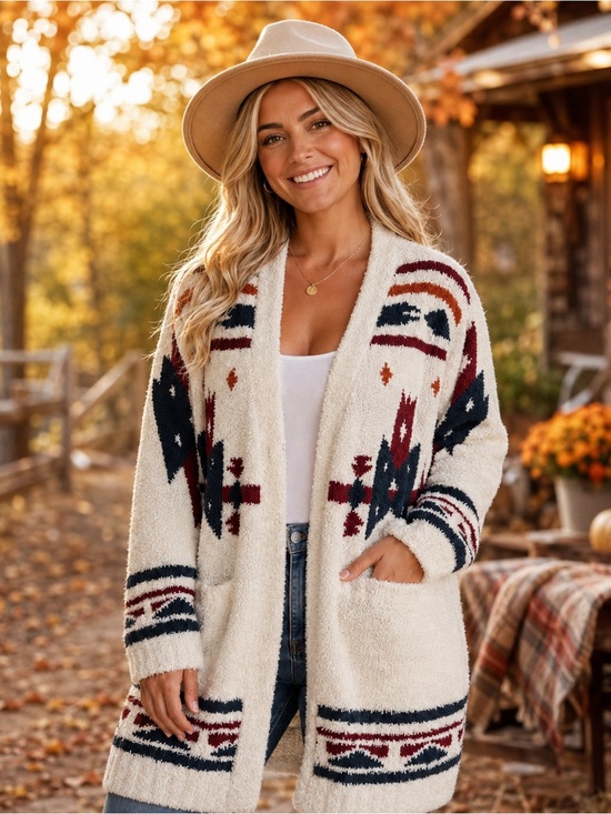 Blue Rain Sweaters - Blue Rain Boho Aztec Cozy Southwestern Cardigan